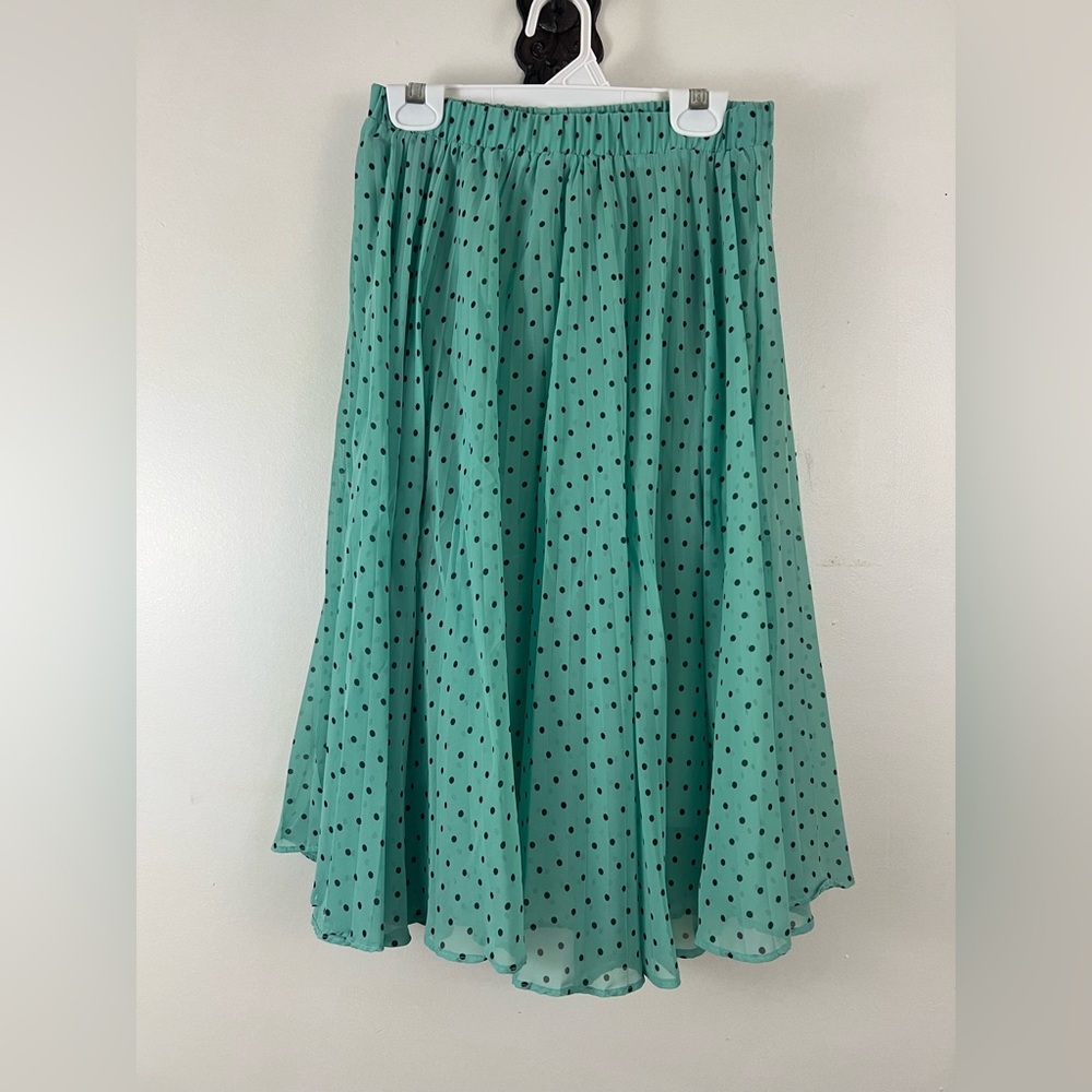 Maison Jules Circle Skirt Mint and Navy Blue Polka Dot Sheer Size XS